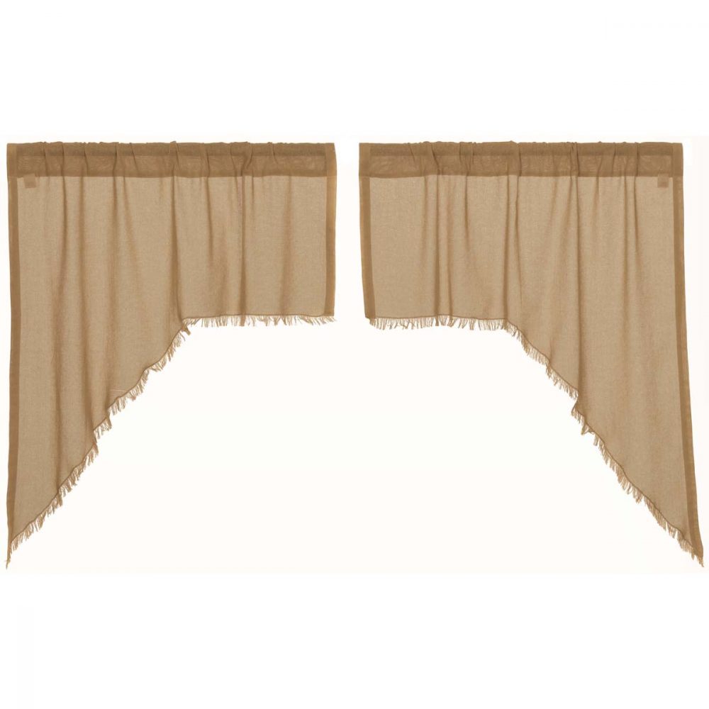 Tobacco Cloth Khaki Swag Fringed Set of 2 36x36x16