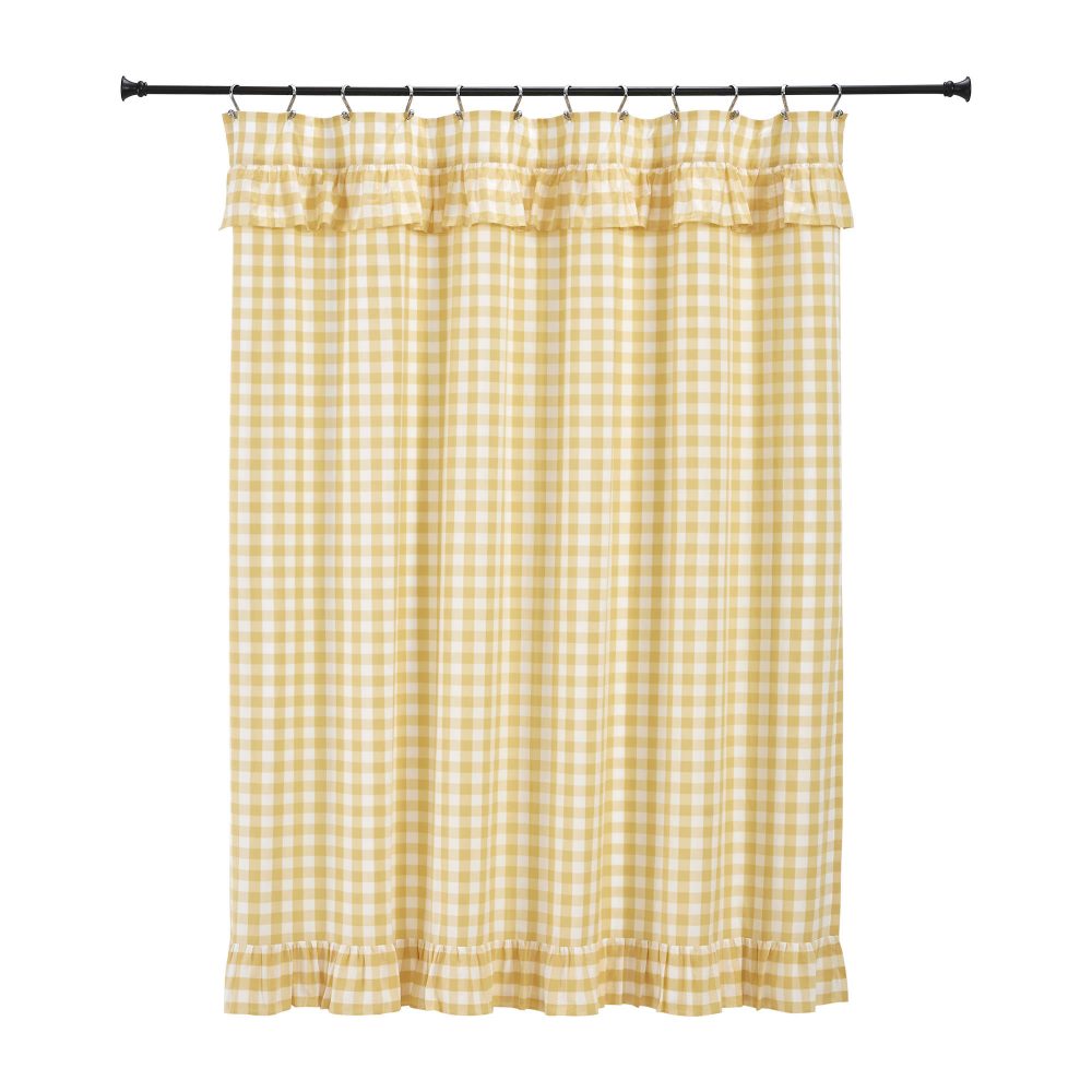 Annie Buffalo Yellow Check Ruffled Shower Curtain 72x72