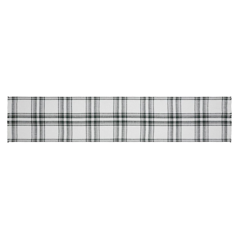 Harper Plaid Green White Runner Fringed 12x60