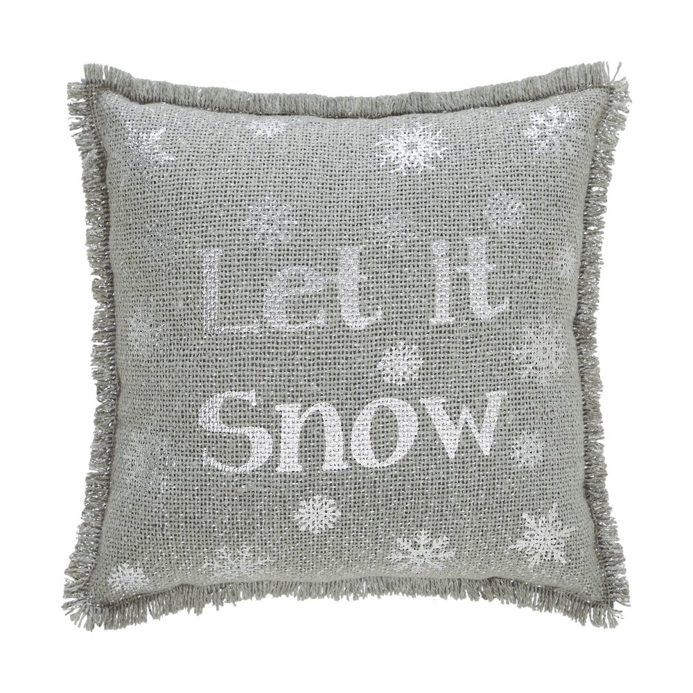 Yuletide Burlap Dove Grey Snowflake Let It Snow Pillow 12x12