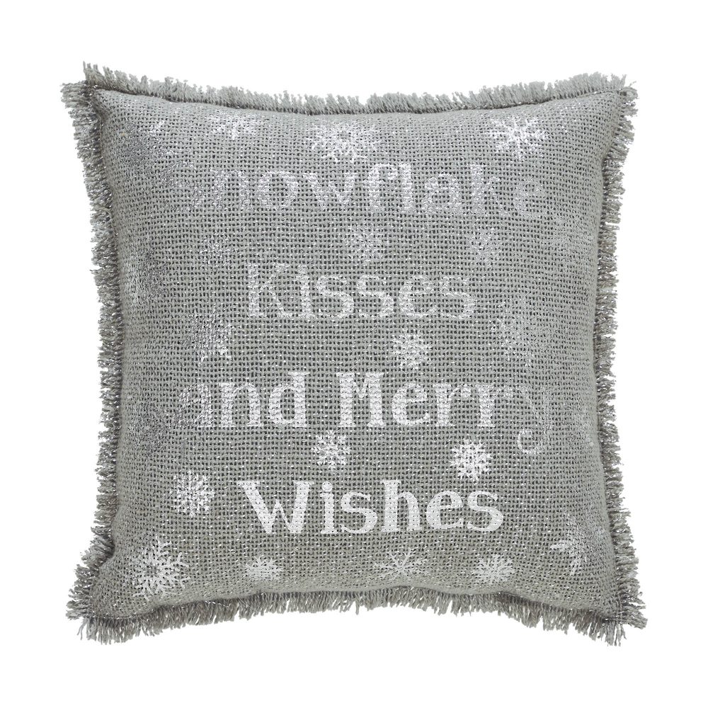 Yuletide Burlap Dove Grey Snowflake Kisses Pillow 12x12