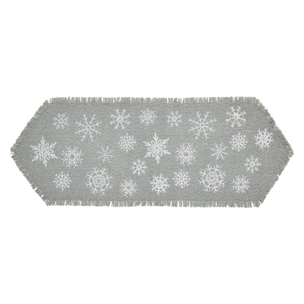 Yuletide Burlap Dove Grey Snowflake Runner 8x24