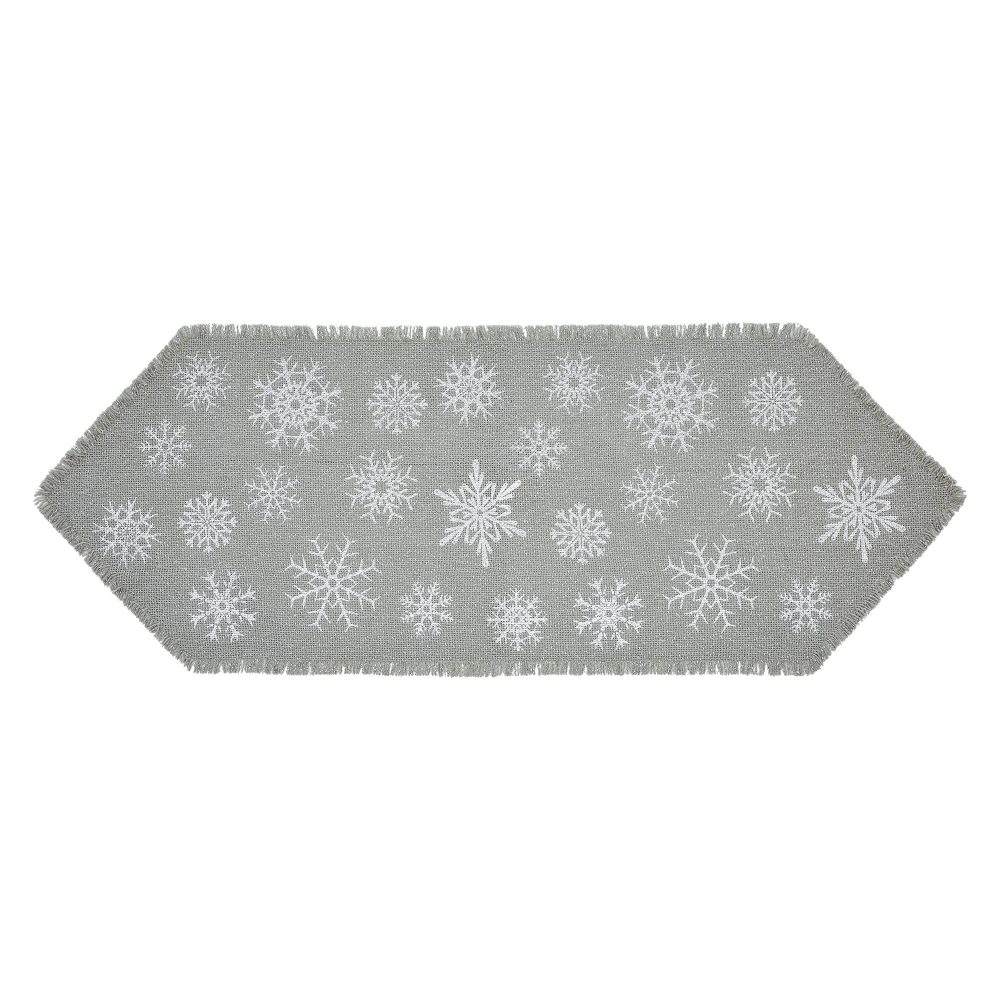 Yuletide Burlap Dove Grey Snowflake Runner 12x36