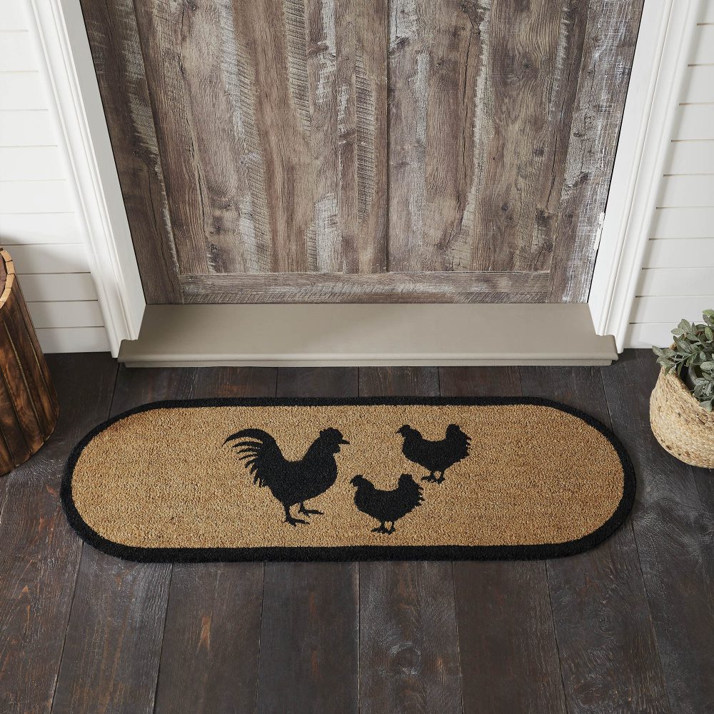 Down Home Rooster & Hens Coir Rug Oval 17x48