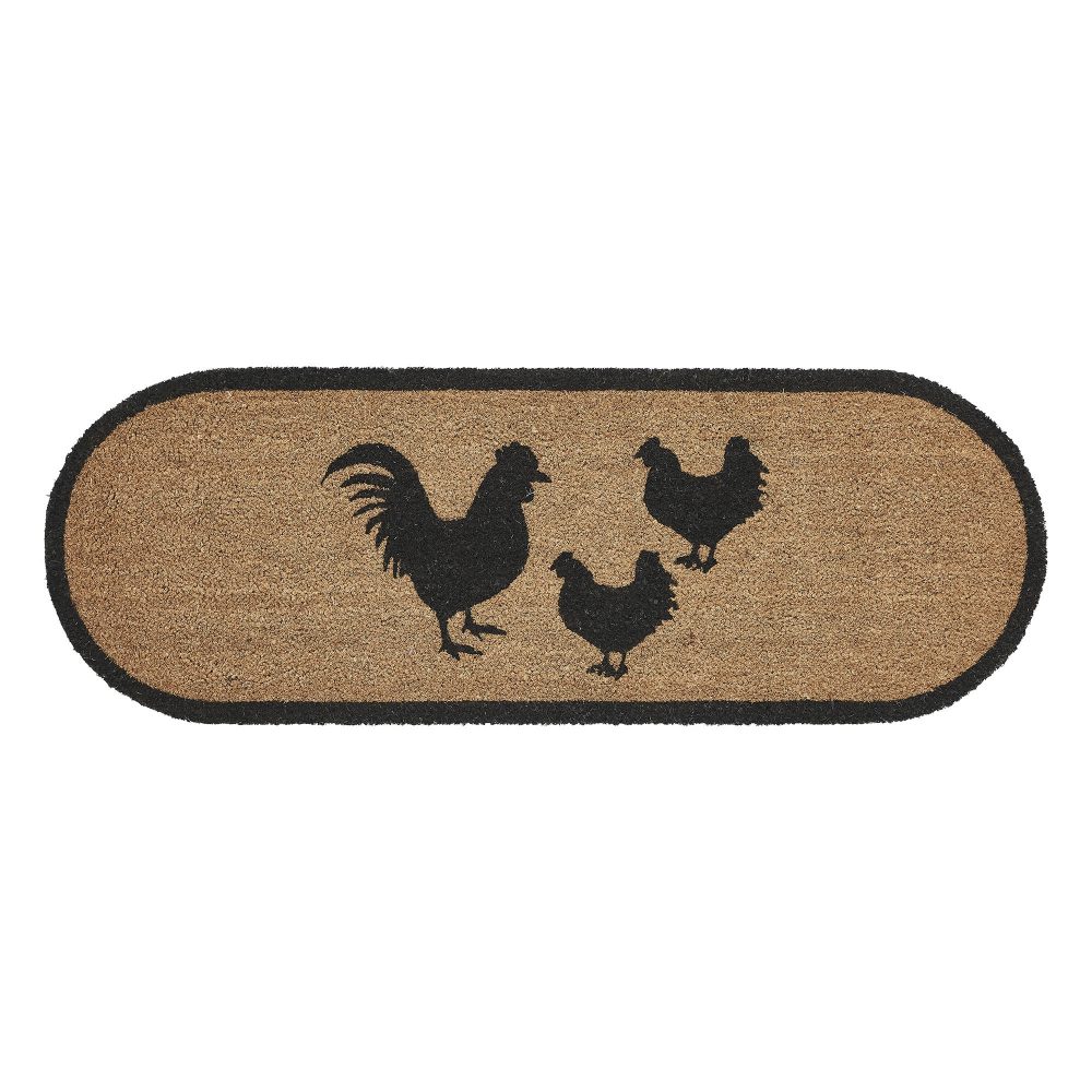 Down Home Rooster & Hens Coir Rug Oval 17x48