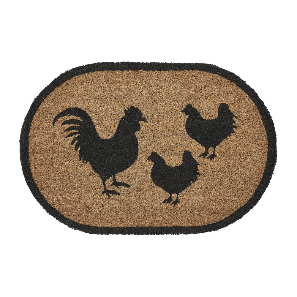 Down Home Rooster & Hens Coir Rug Oval 20x30