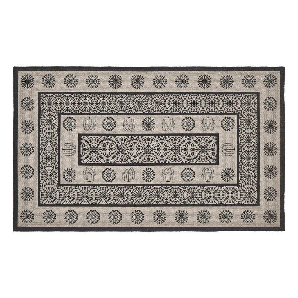 Custom House Black Tan Jacquard Polyester Rug Rect 36x60