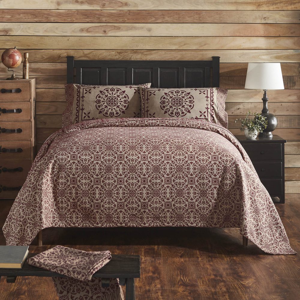 Custom House Burgundy Tan Jacquard King Coverlet 106Wx97L