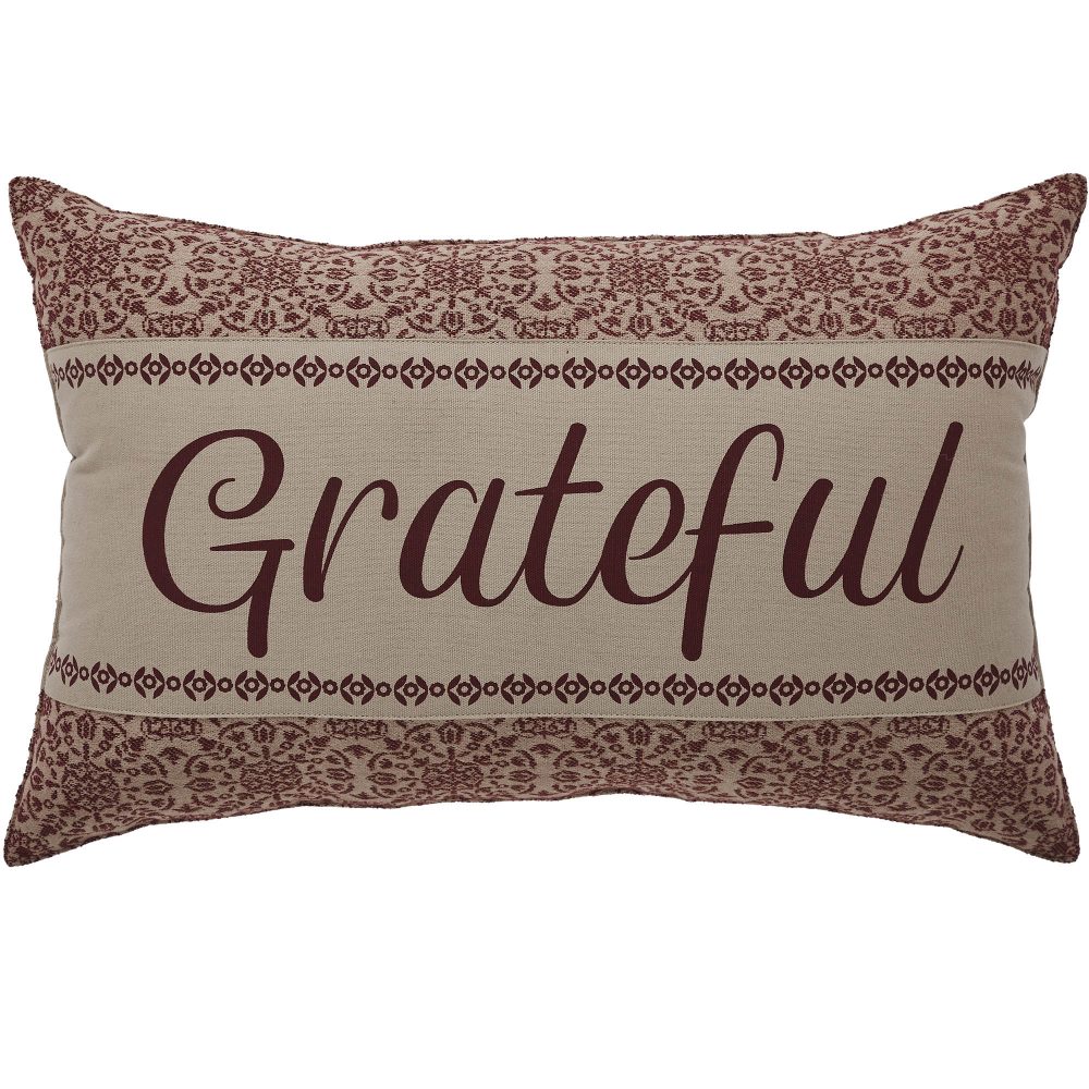 Custom House Burgundy Tan Jacquard Grateful Pillow 14x22