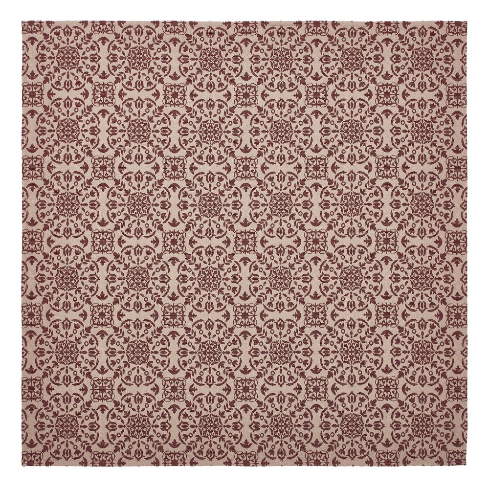 Custom House Burgundy Tan Jacquard Table Topper 42x42