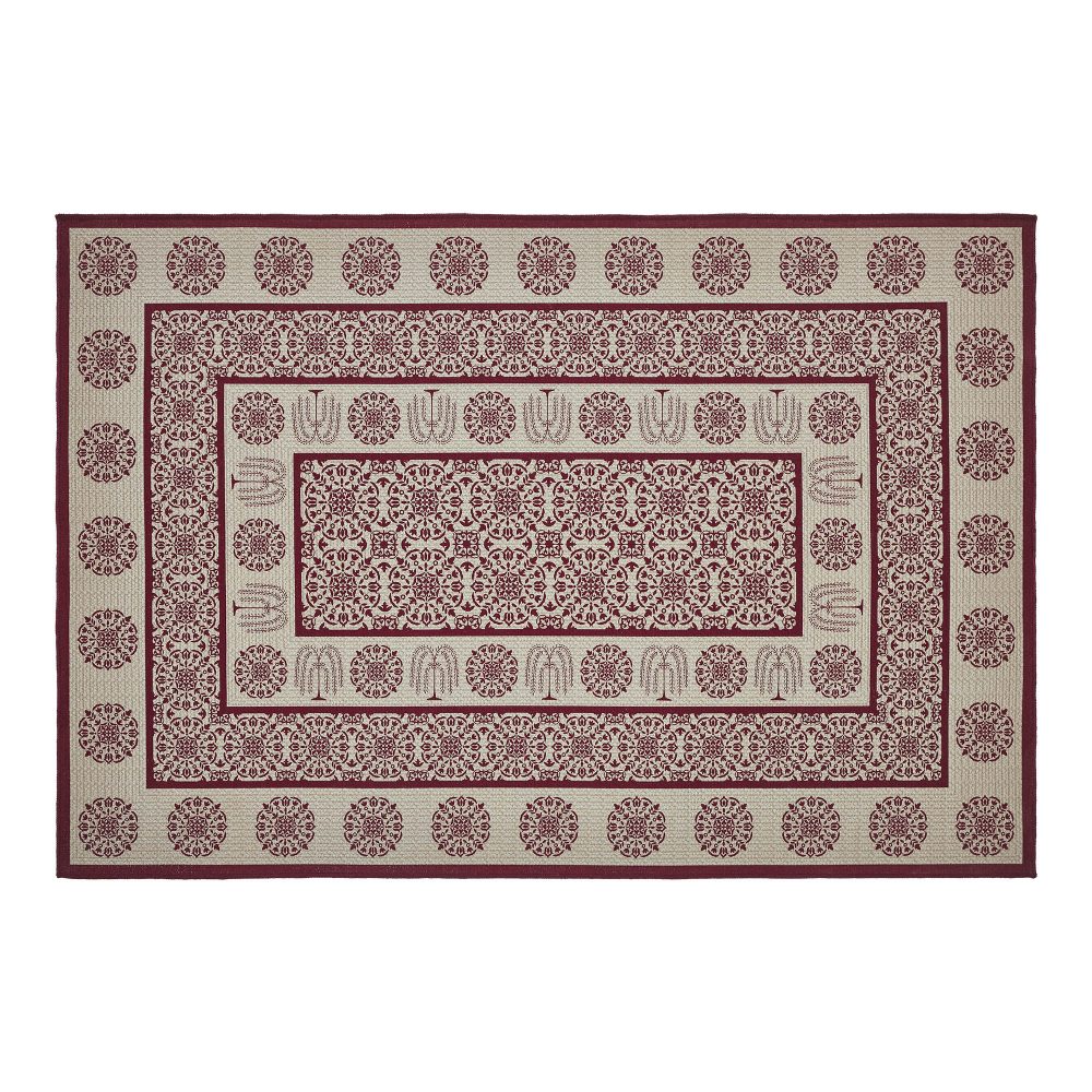 Custom House Burgundy Tan Jacquard Polyester Rug Rect 48x72