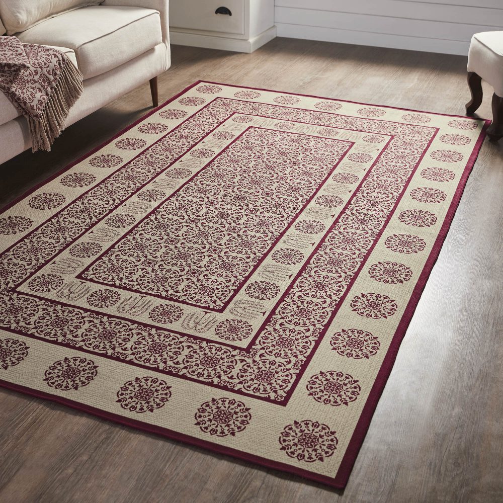 Custom House Burgundy Tan Jacquard Polyester Rug Rect 60x96