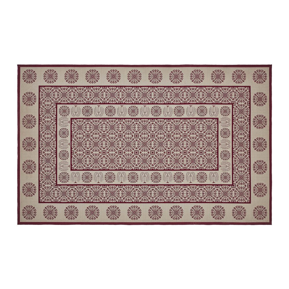 Custom House Burgundy Tan Jacquard Polyester Rug Rect 60x96