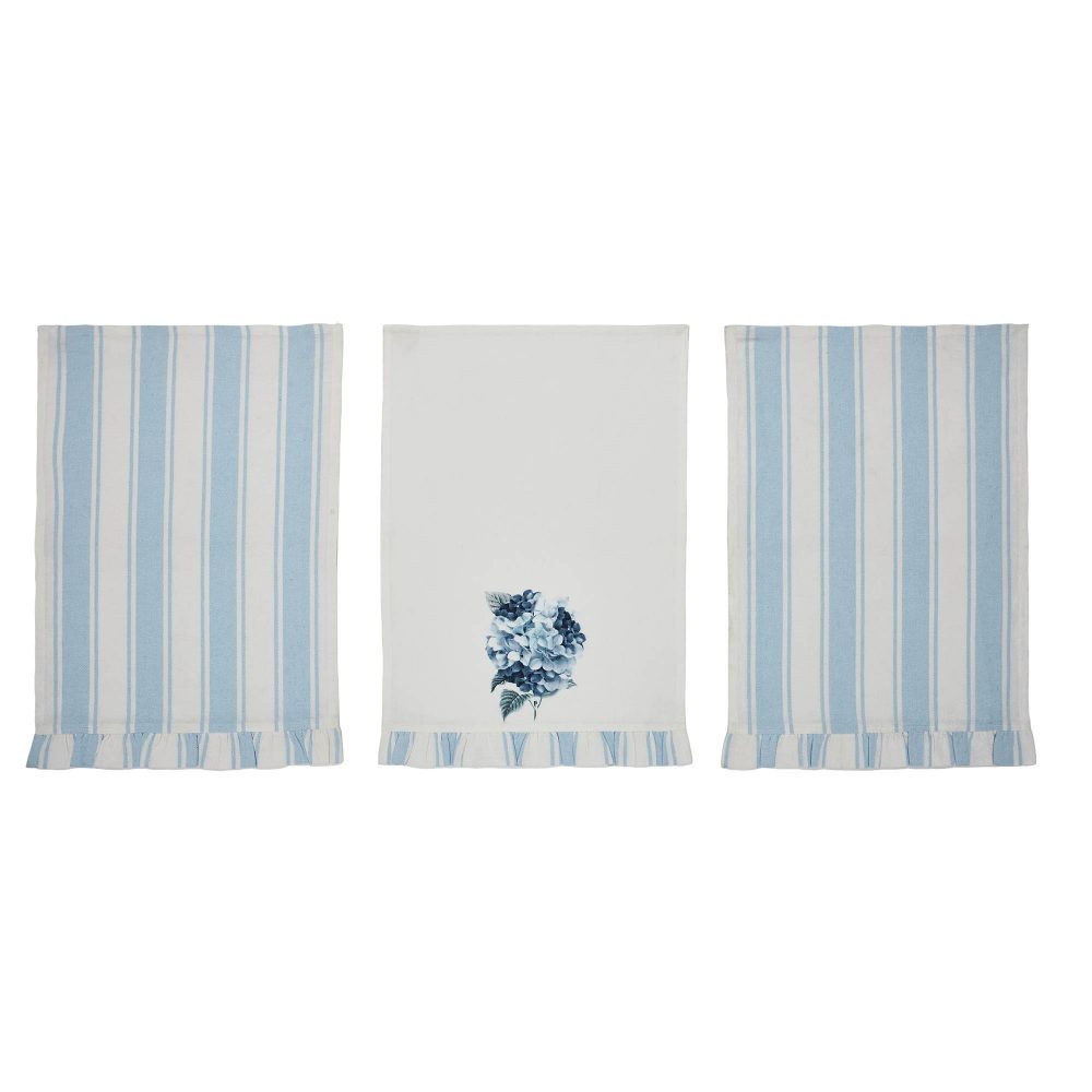 Finders Keepers Hydrangea Ruffled Tea Towel Set of 3 19x28