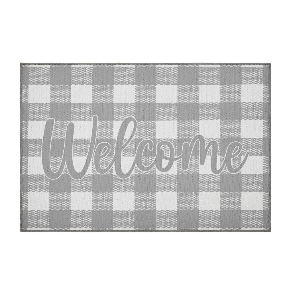 Annie Buffalo Check Grey Welcome Polyester Rug Rect 24x36