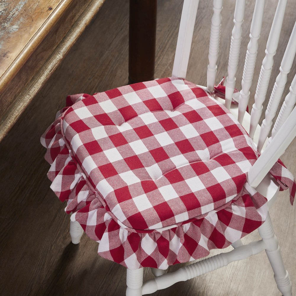 Annie Buffalo Check Red Ruffled Chair Pad 16.5x18