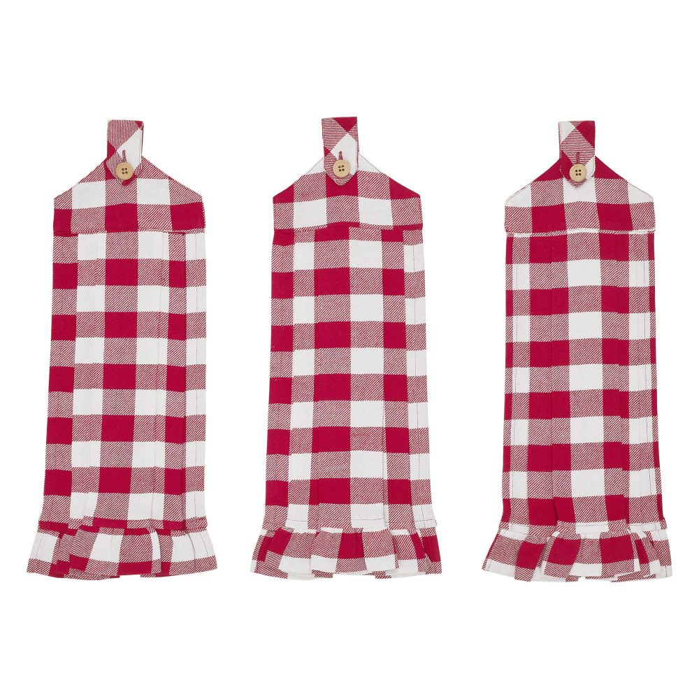 Annie Buffalo Check Red Button Loop Tea Towel Set of 3