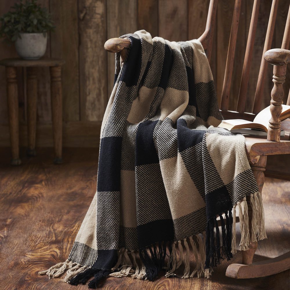 Black Check Woven Throw 50x60