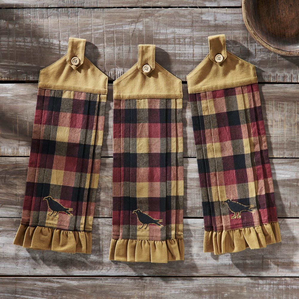 Heritage Farms Primitive Check Button Loop Tea Towel Set of 3