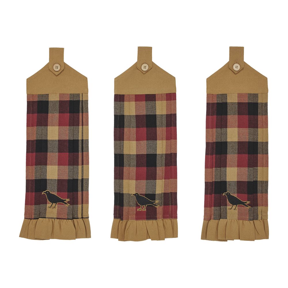 Heritage Farms Primitive Check Button Loop Tea Towel Set of 3