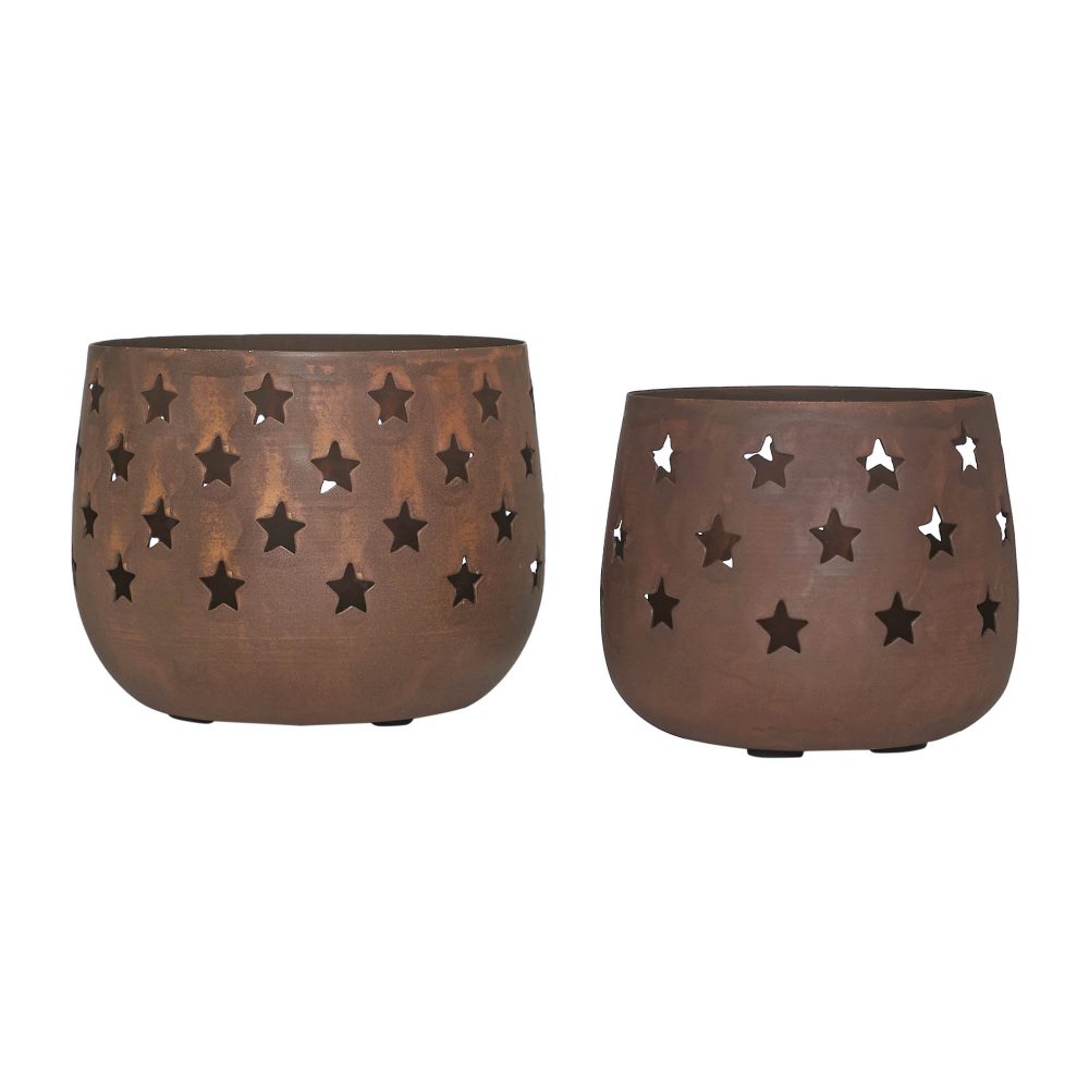 Votive Candle Holder Stars Rust Set of 2