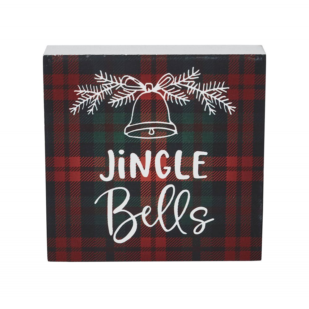 Jingle Bells Plaid Block Sign 5x5