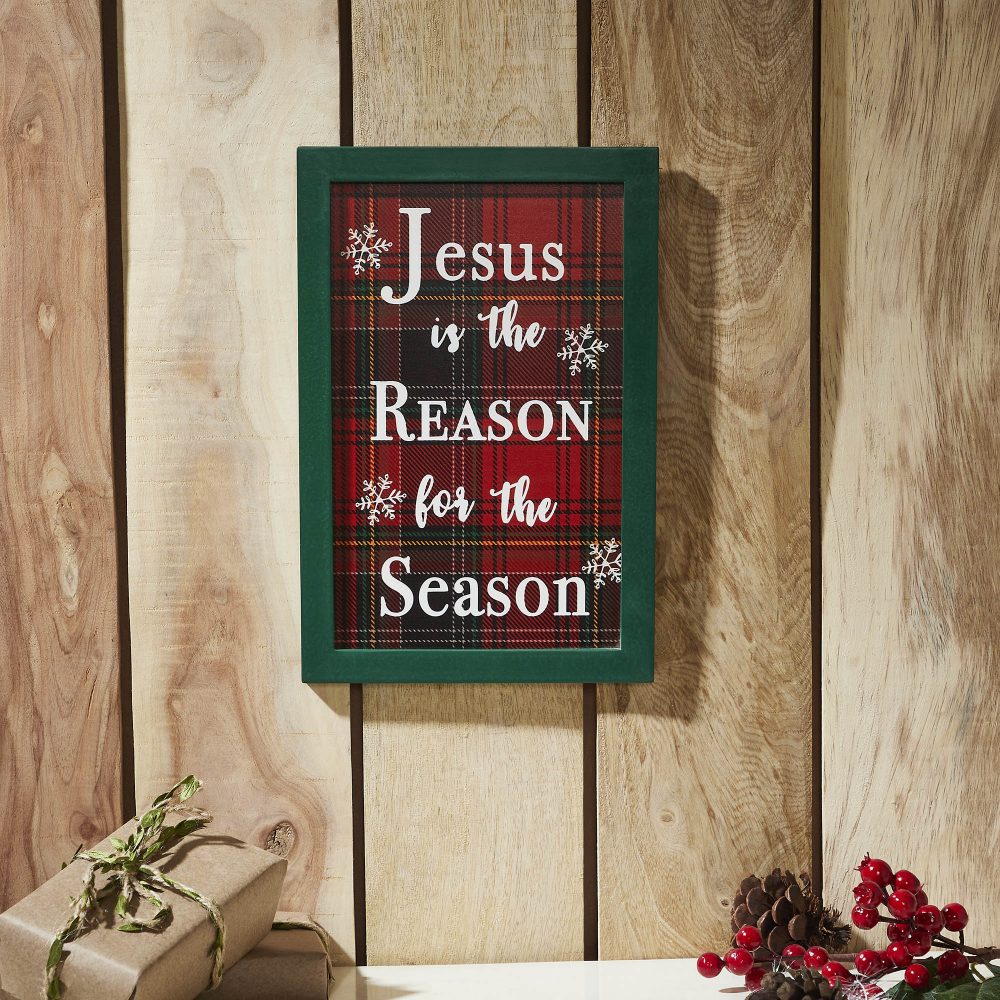 Jesus Is The Reason Plaid Framed Wall Hanging Sign 12x8