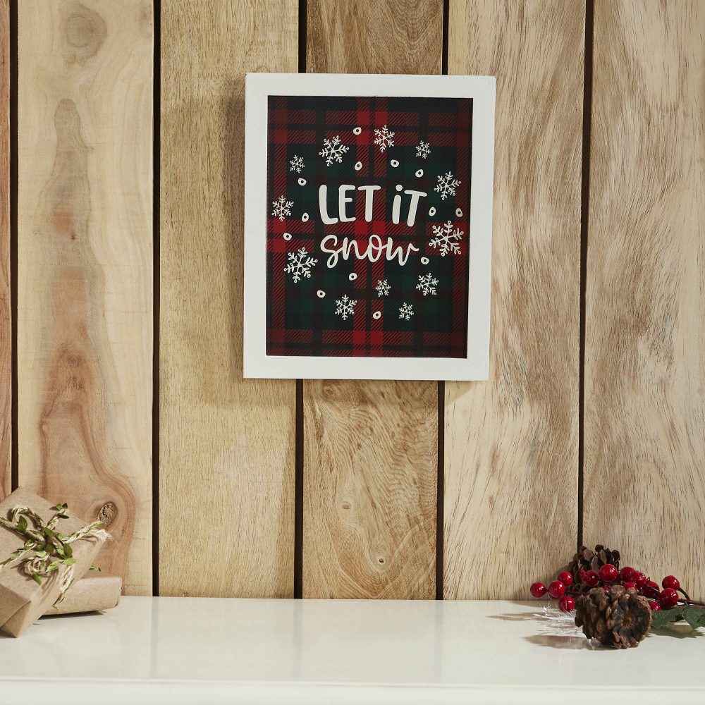 Let It Snow Plaid Wall Hanging Sign 11x9