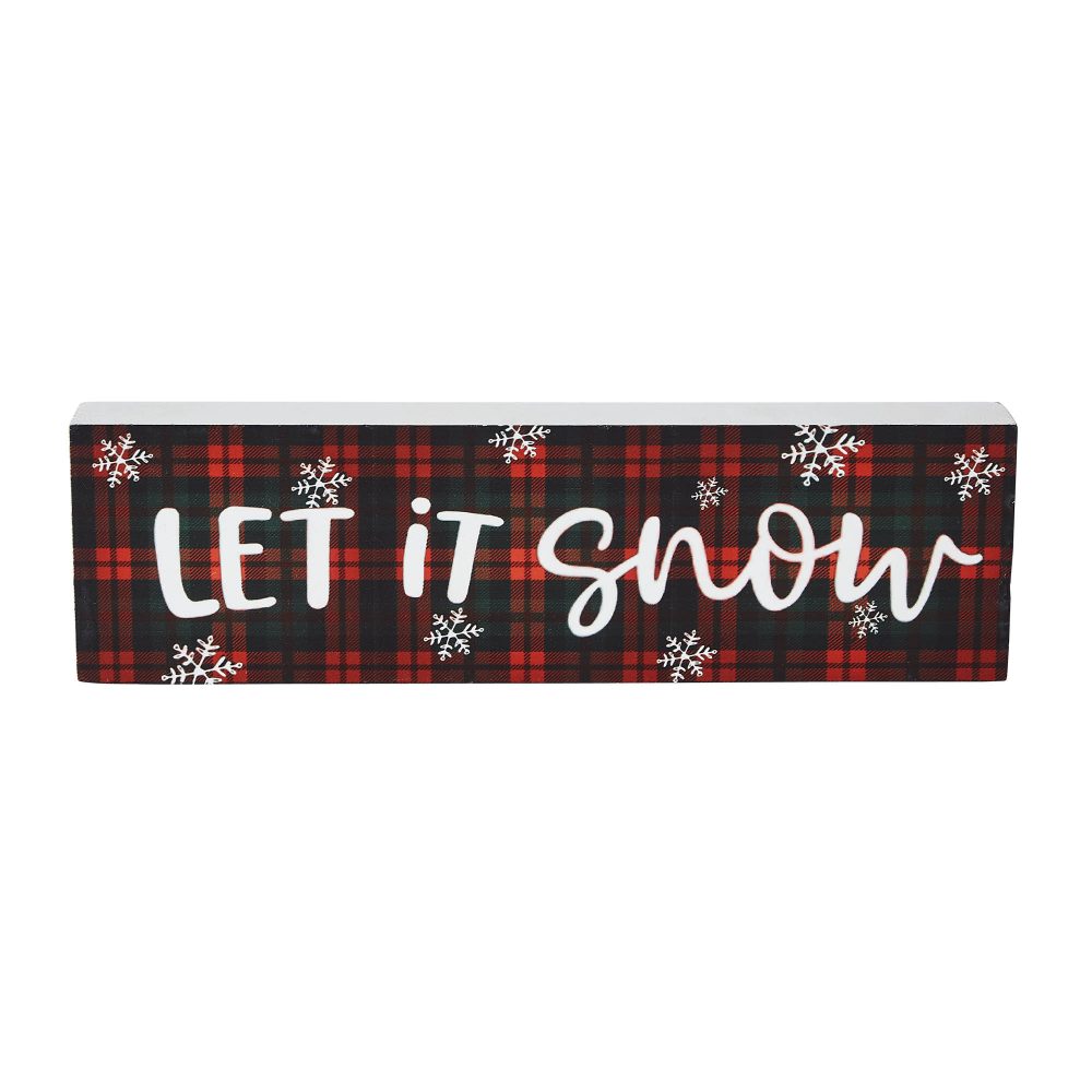 Let It Snow Plaid Block Sign 3x10