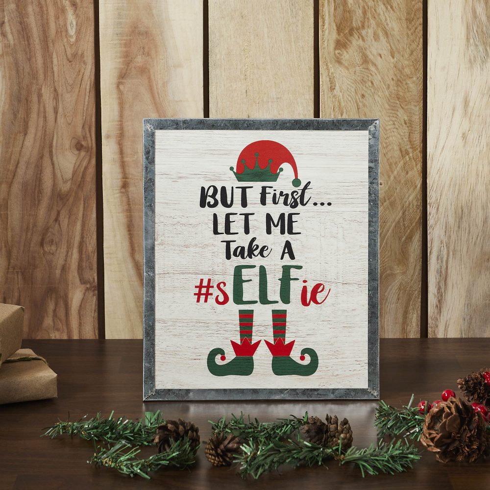 Let Me Take A Selfie Elf Framed Wall Hanging Sign 12x10