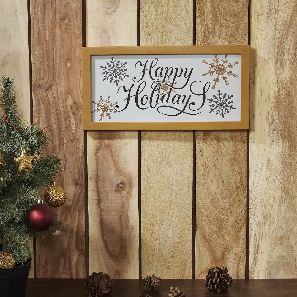 Happy Holidays Snowflakes Framed Wall Hanging Sign 8x16