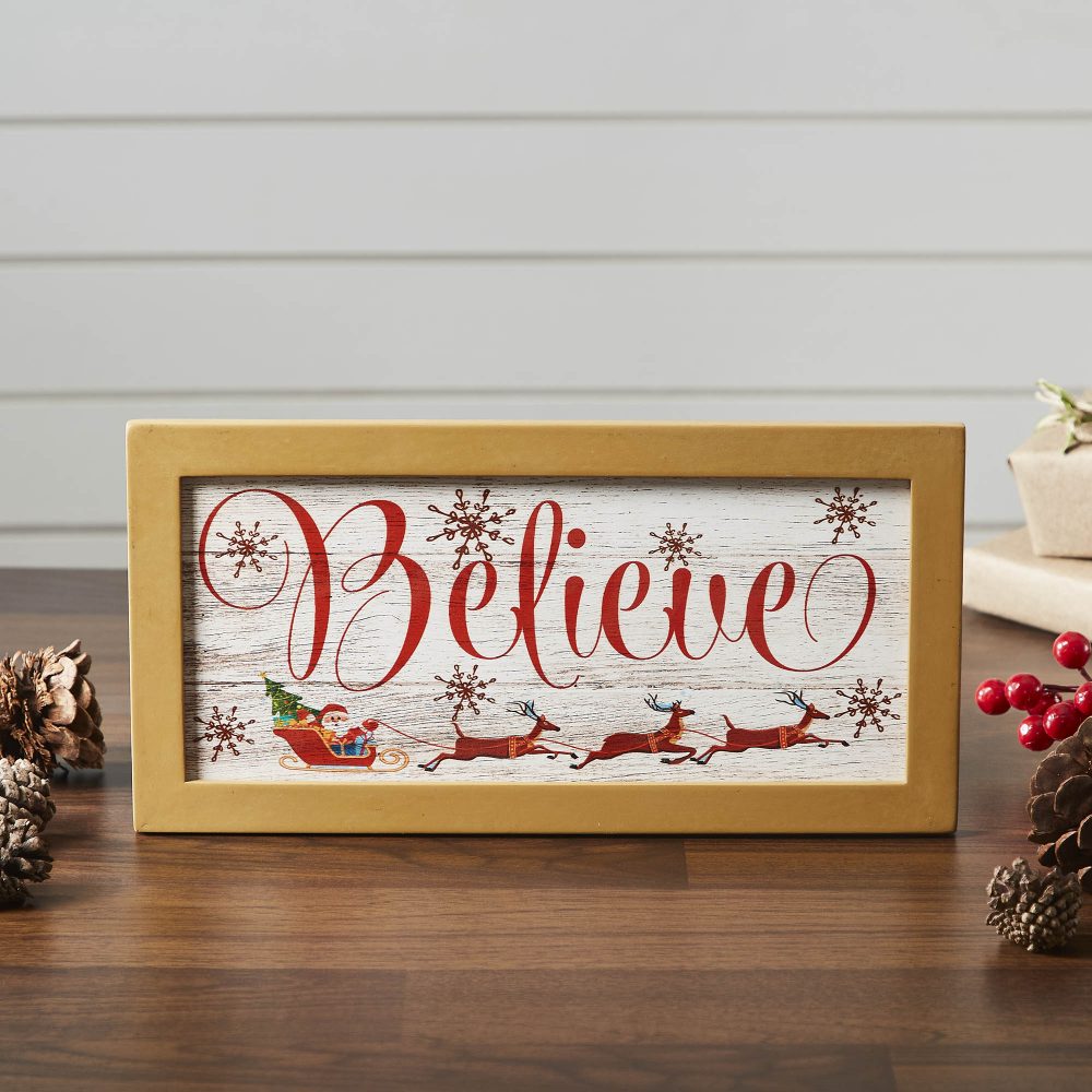 Believe Santa Sleigh Framed Wall Hanging Sign 6x12