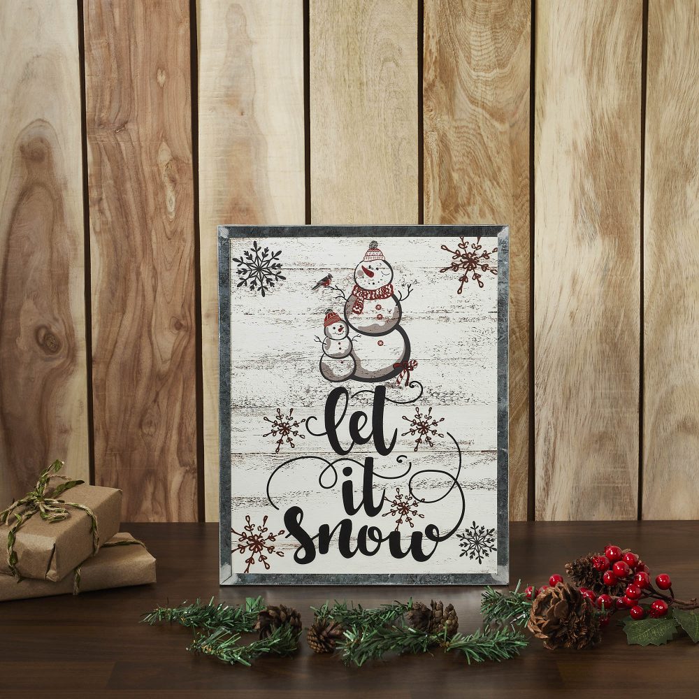 Let It Snow Snowman Framed Wall Hanging Sign 15x12