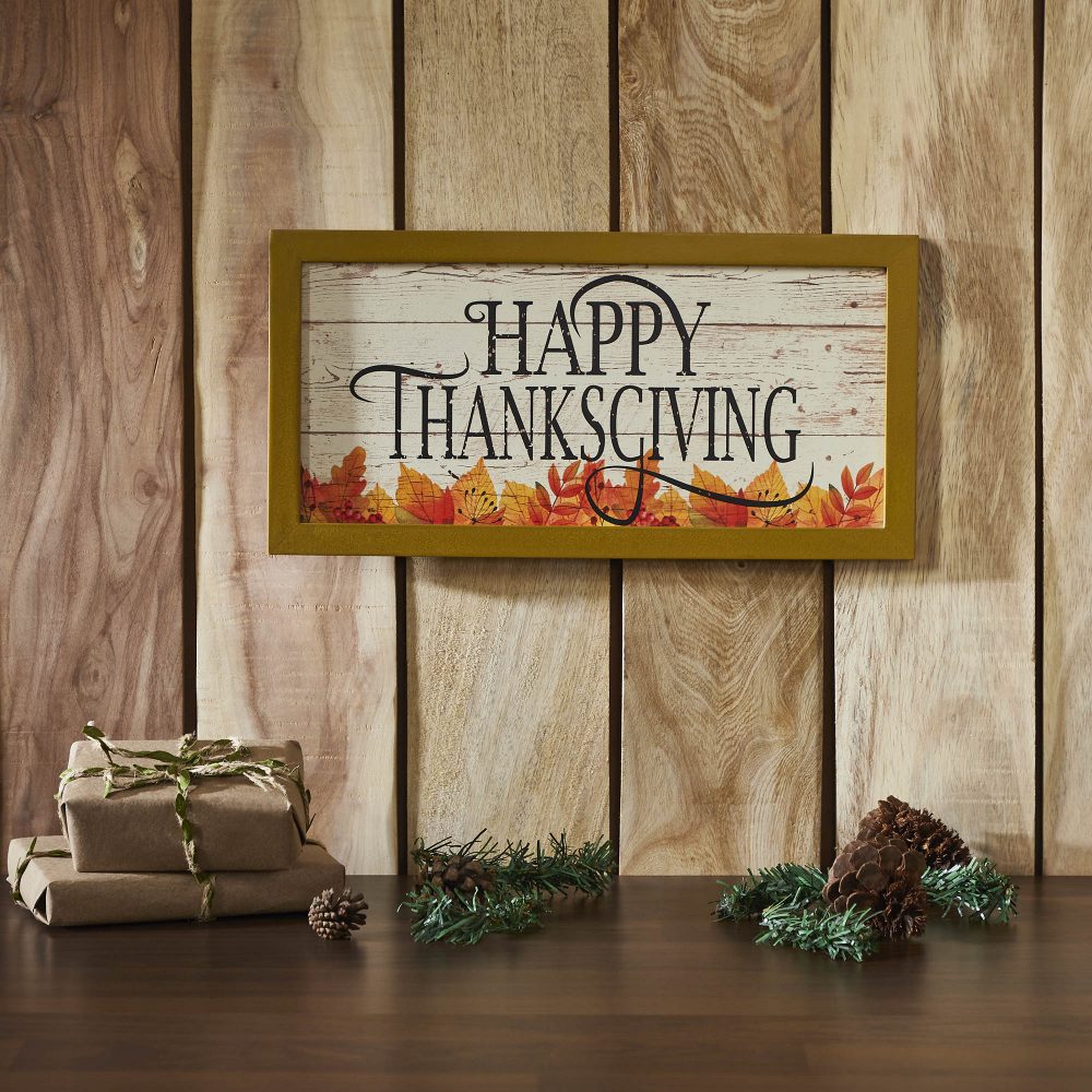 Shiplap Happy Thanksgiving Fall Leaves Wall Sign 8x16