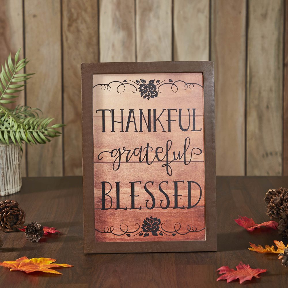 Shiplap Natural Thankful Grateful Blessed Wall Sign 13x9