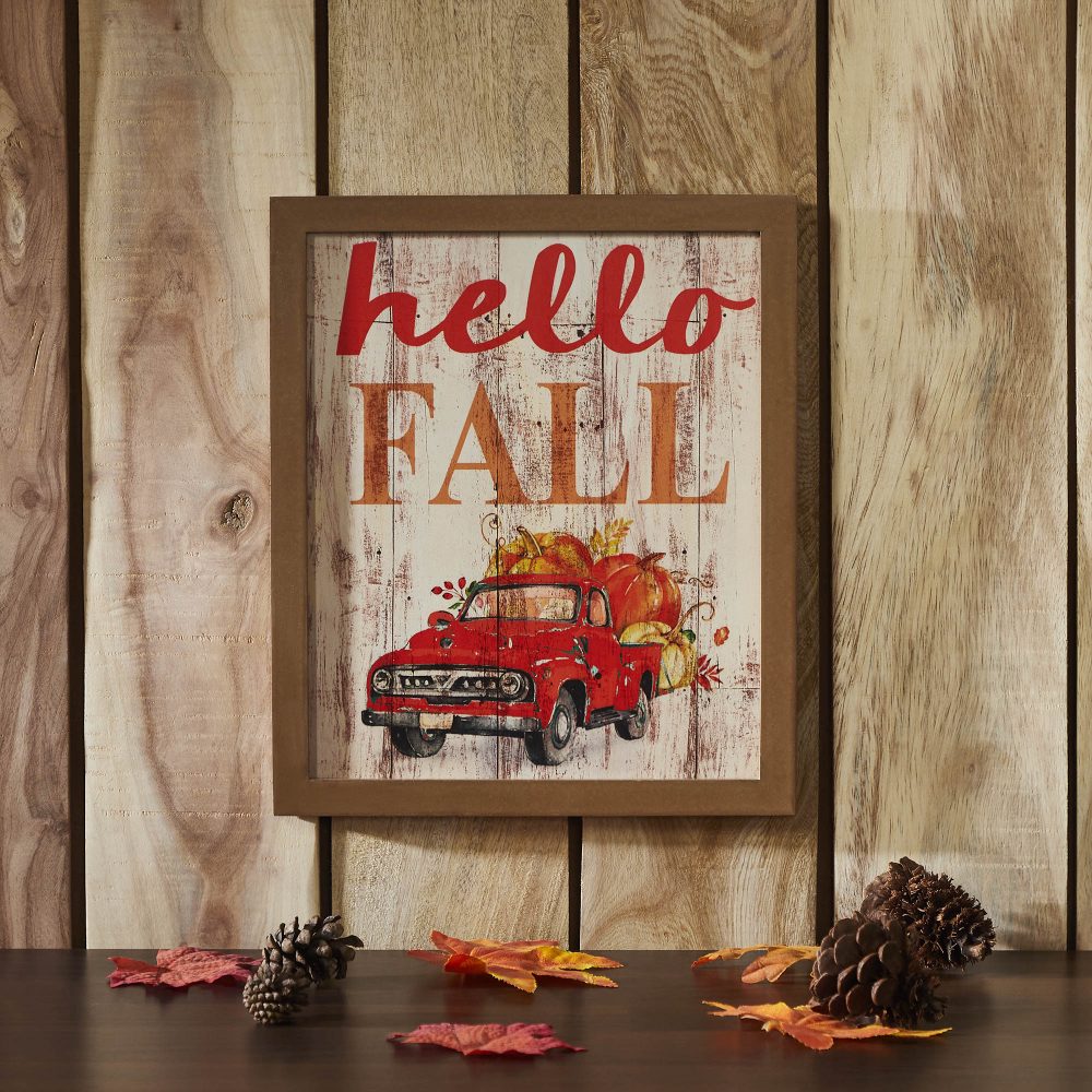 Shiplap Hello Fall Red Truck Wall Sign 13x11