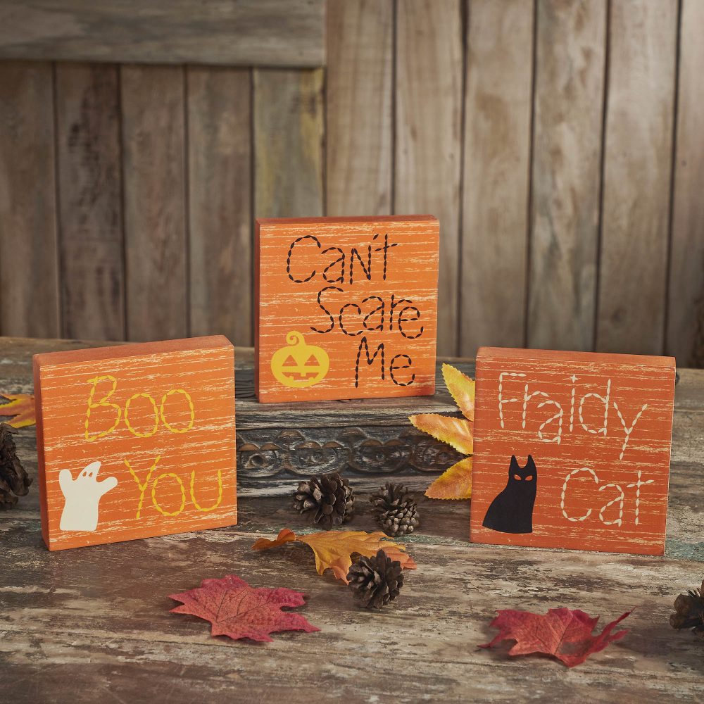 Boo You Can't Scare Me Fraidy Cat MDF Blocks Set of 3 5x5x1