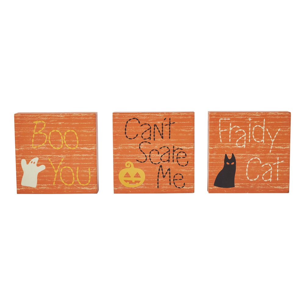 Boo You Can't Scare Me Fraidy Cat MDF Blocks Set of 3 5x5x1