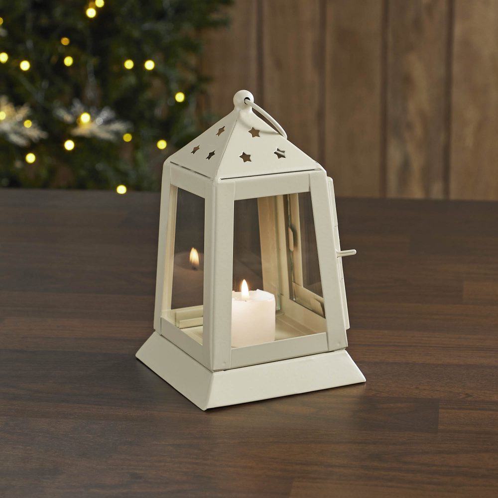 Metal Lantern Antique White Tealight Holder 7x4.5x4.5