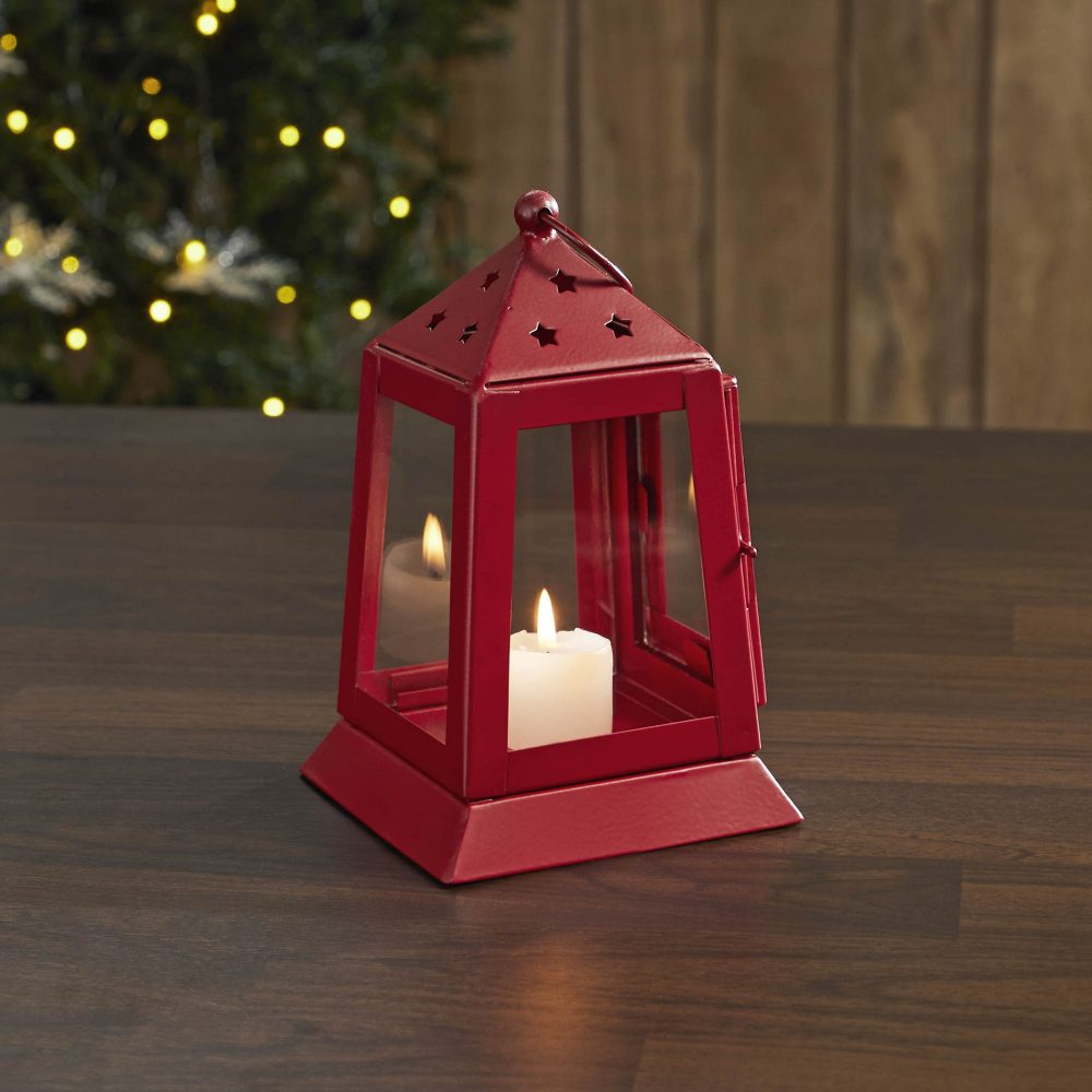 Metal Lantern Barn Red Tealight Holder 7x4.5x4.5