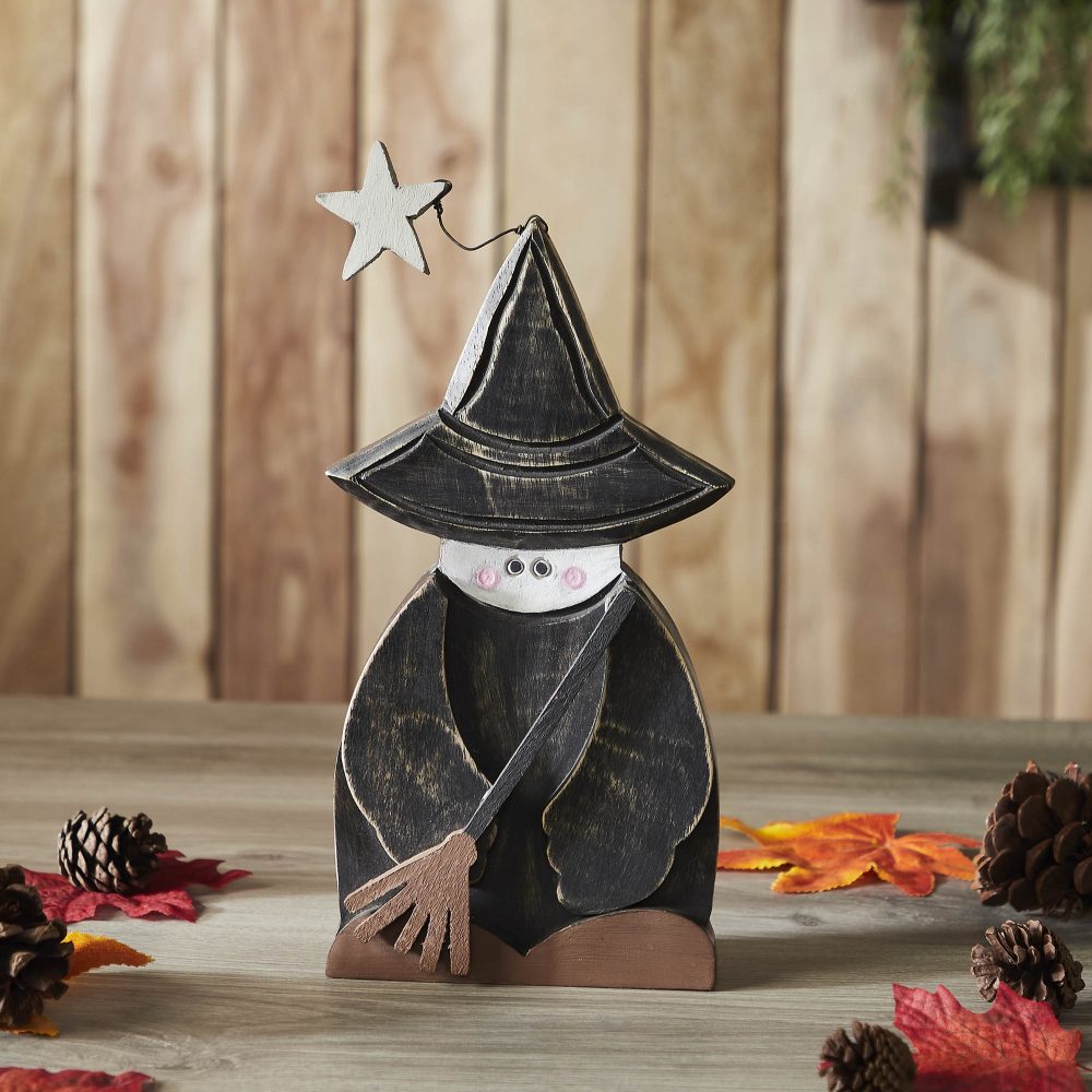 Witch w/ Broom Wooden Figurine 10x5.5x1.5