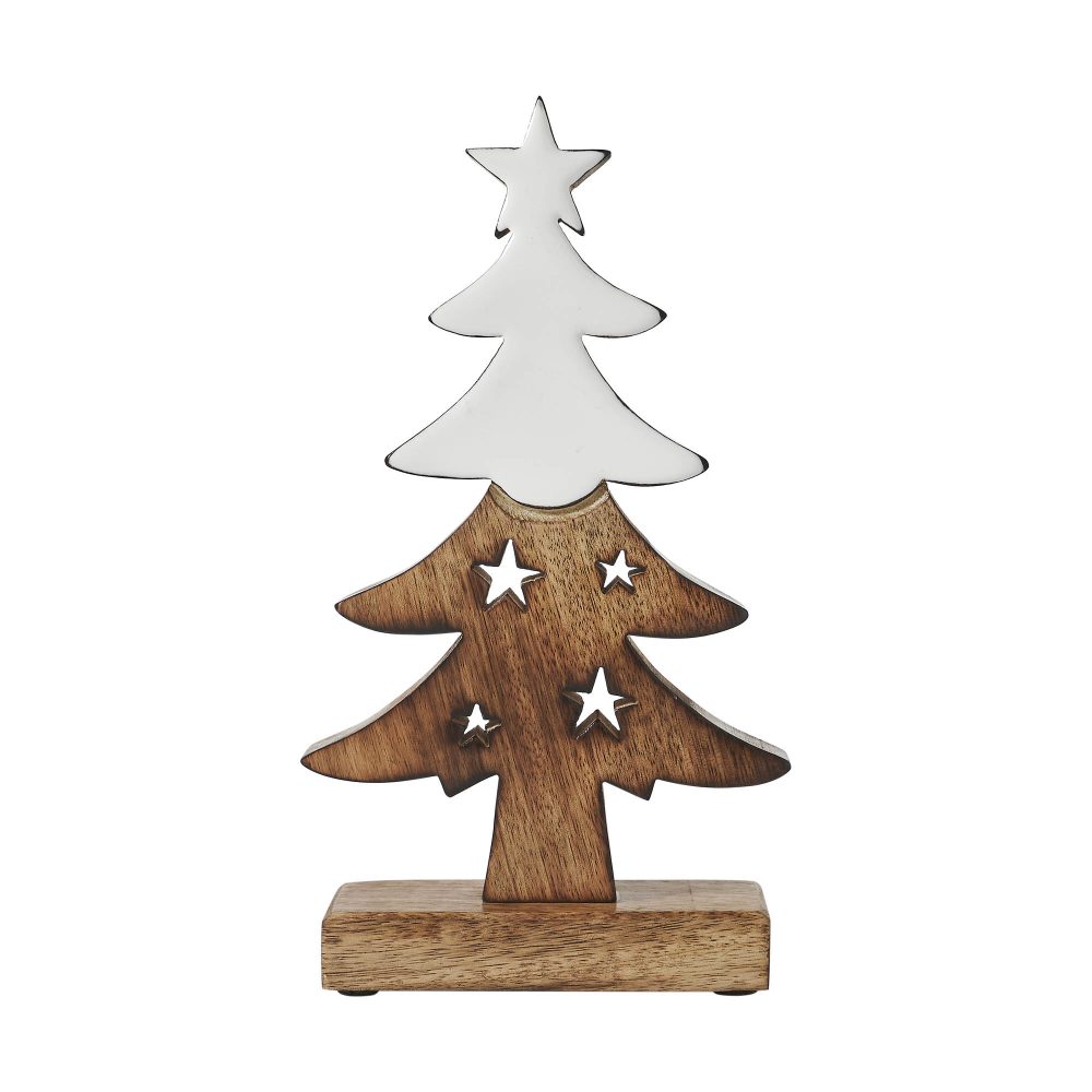 Christmas Tree Two Toned White Natural Wooden Figurine 10x5.5x2