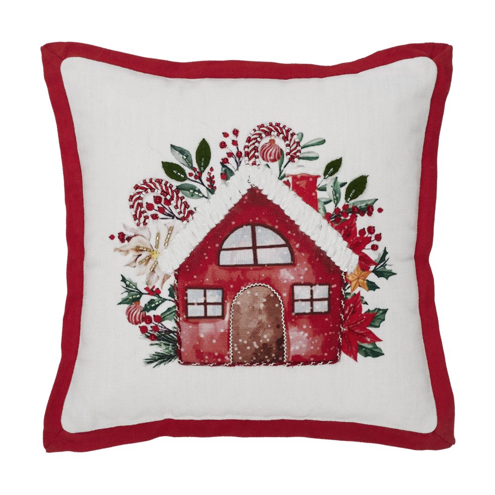 Candy Cane Cottage Pillow 12x12