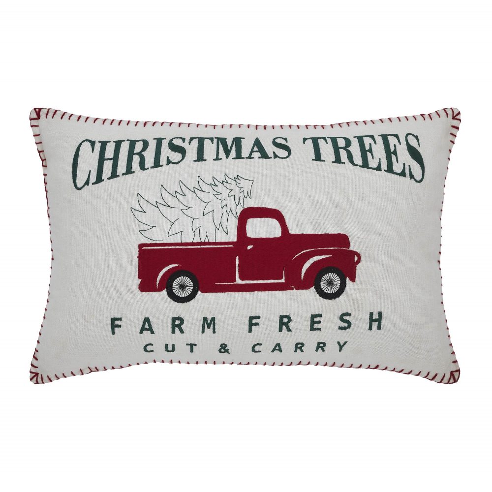 Farm Fresh Red Truck Christmas Pillow 14x22