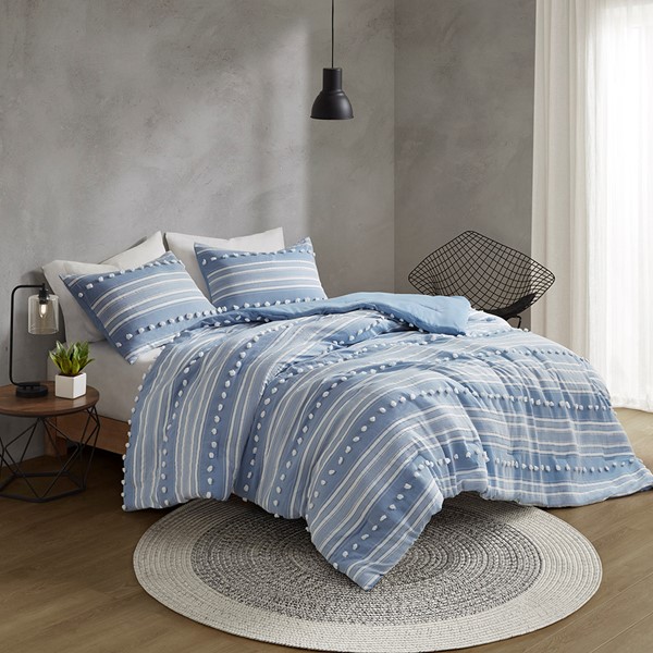 Urban Habitat Rowan Striped Clipped Jacquard Duvet Cover Set in Blue, King/Cal King UH12-2484