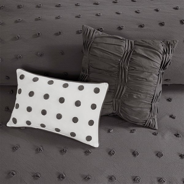 Urban Habitat Brooklyn Cotton Jacquard Duvet Cover Set with Euro Shams and Throw Pillows in Charcoal, Full/Queen UH12-2259