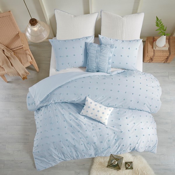 Urban Habitat Brooklyn Cotton Jacquard Duvet Cover Set with Euro Shams and Throw Pillows in Blue, King/Cal King UH12-2158