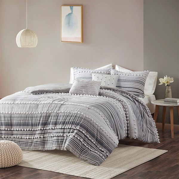 Urban Habitat Calum Cotton Jacquard Duvet Cover Set in Grey, Full/Queen UH12-2300