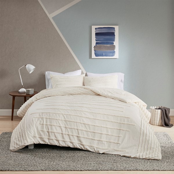 Urban Habitat Mercer 3 Piece Cotton Chenille Duvet Cover Set in Ivory, Full/Queen UH12-2319