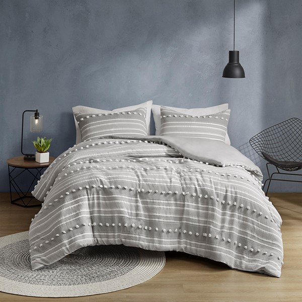 Urban Habitat Rowan Striped Clipped Jacquard Duvet Cover Set in Grey, Full/Queen UH12-2488